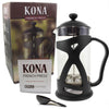KONA French Press Coffee Maker With Reusable Stainless Steel Filter, Large Comfortable Handle & Glass Protecting Durable Black Shell