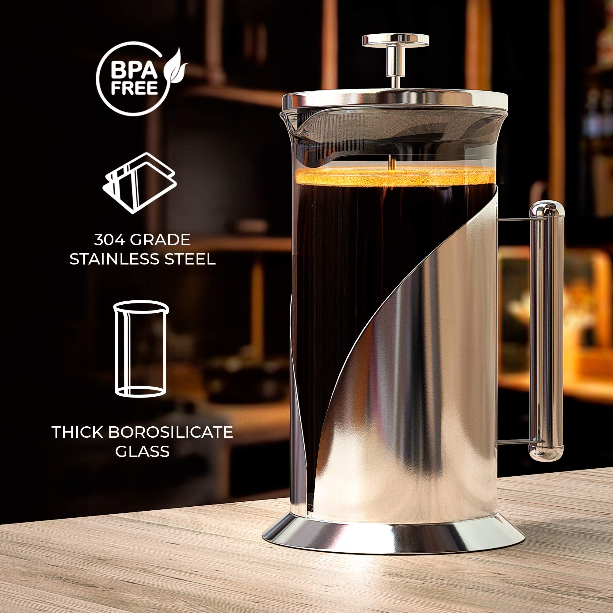  French Press Coffee Maker - 304 Grade Stainless Steel